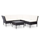 VidaXL 6-delige Loungeset met kussens poly rattan zwart