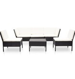 VidaXL 6-delige Loungeset met kussens poly rattan zwart