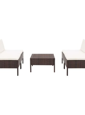 VidaXL 5-delige Loungeset met kussens poly rattan bruin