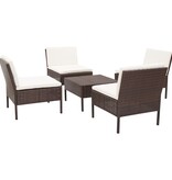 VidaXL 5-delige Loungeset met kussens poly rattan bruin
