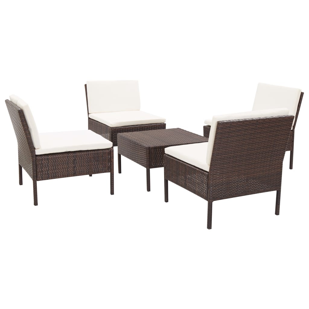 VidaXL 5-delige Loungeset met kussens poly rattan bruin