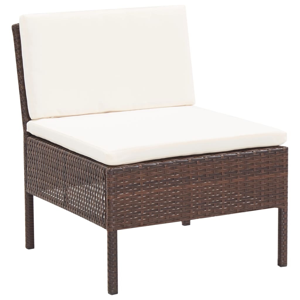 VidaXL 5-delige Loungeset met kussens poly rattan bruin