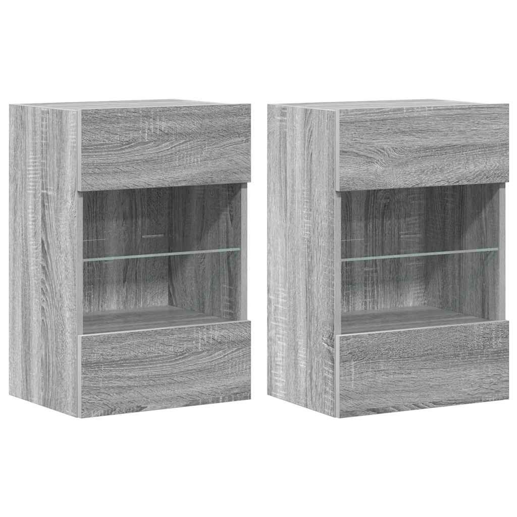 VidaXL Wandkasten met LED-verlichting voor tv 2 st 40x30x60,5 cm grijs sonoma eiken