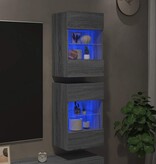 VidaXL Wandkasten met LED-verlichting voor tv 2 st 40x30x60,5 cm grijs sonoma eiken