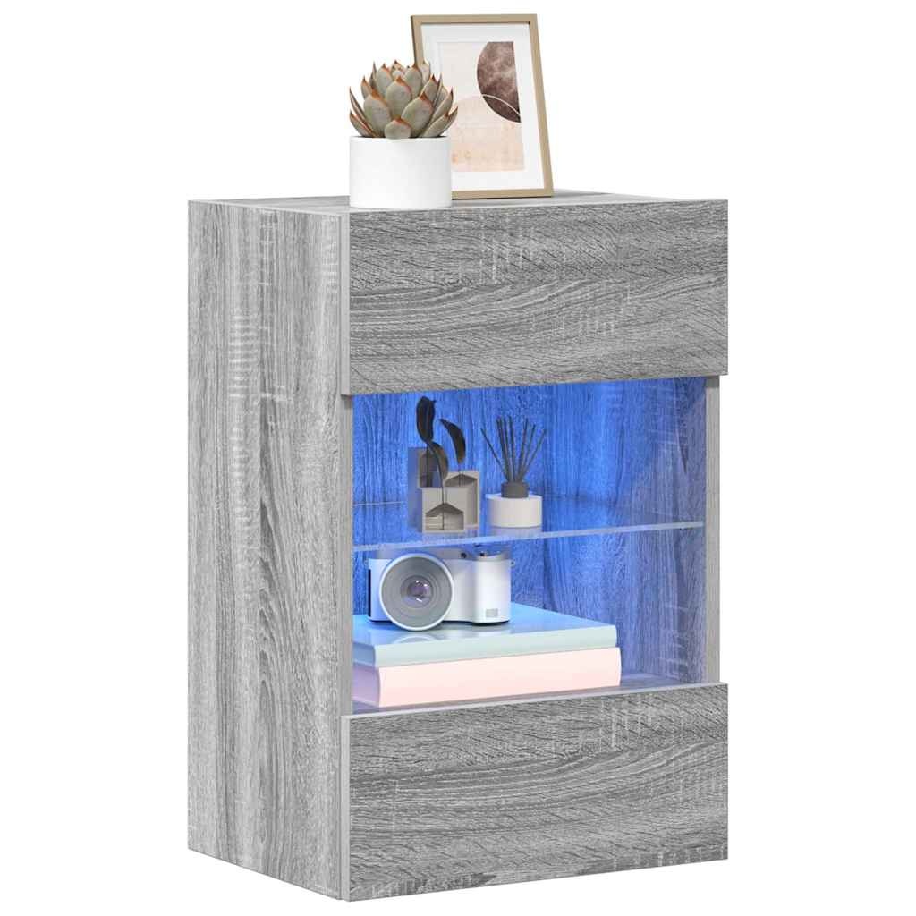 VidaXL Wandkasten met LED-verlichting voor tv 2 st 40x30x60,5 cm grijs sonoma eiken