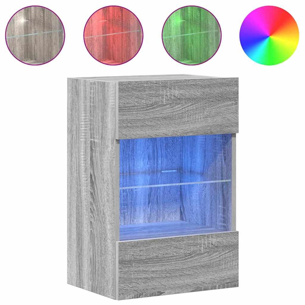 VidaXL Wandkasten met LED-verlichting voor tv 2 st 40x30x60,5 cm grijs sonoma eiken