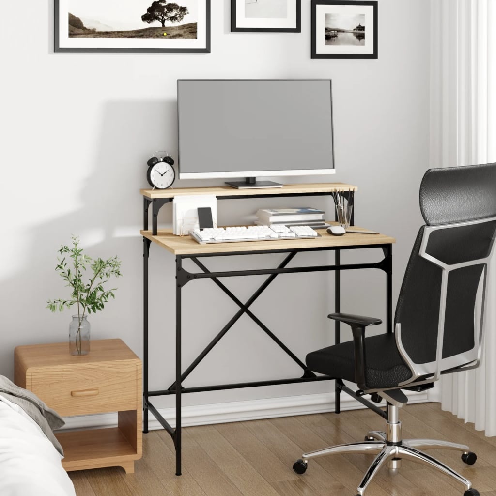 VidaXL Bureau 80x50x90 cm bewerkt hout en ijzer sonoma eikenkleurig