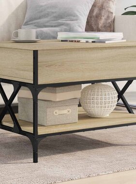 VidaXL Salontafel 70x50x50 cm bewerkt hout en metaal sonoma eikenkleur