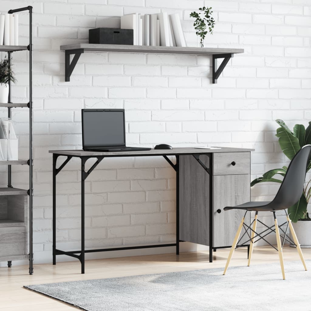 VidaXL Bureau 131x48x75 cm bewerkt hout grijs sonoma eikenkleurig