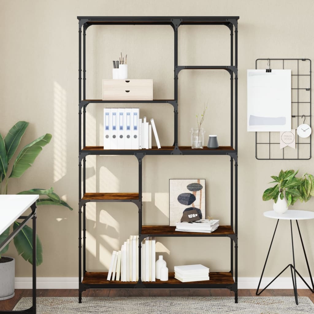 VidaXL Boekenrek 99x35,5x176 cm bewerkt hout en staal gerookt eiken