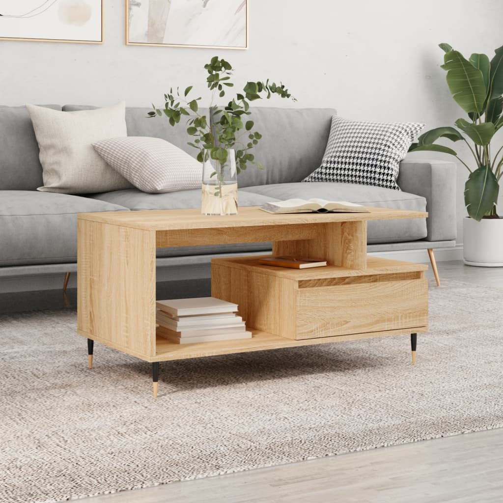 vidaXL Salontafel 90x49x45 cm bewerkt hout sonoma eikenkleurig