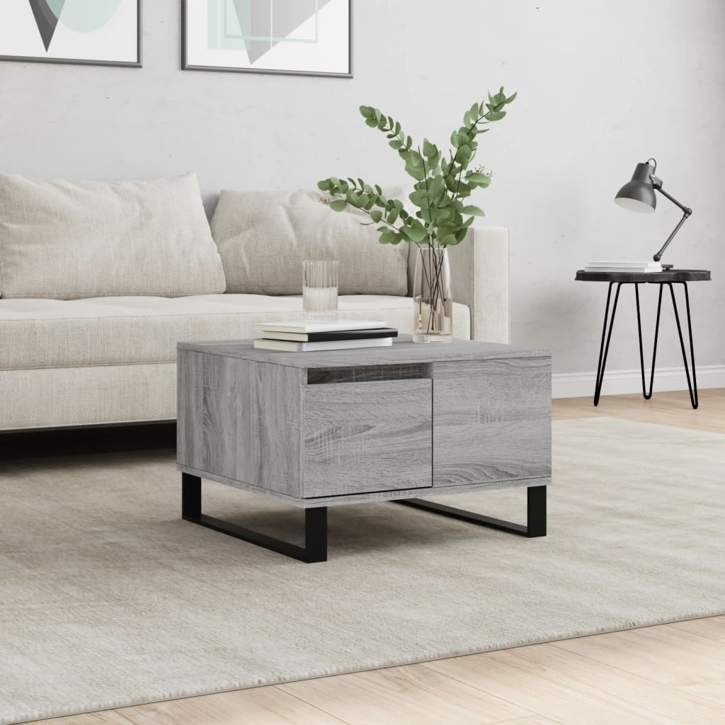 vidaXL Salontafel 55x55x36,5 cm bewerkt hout grijs sonoma eikenkleurig