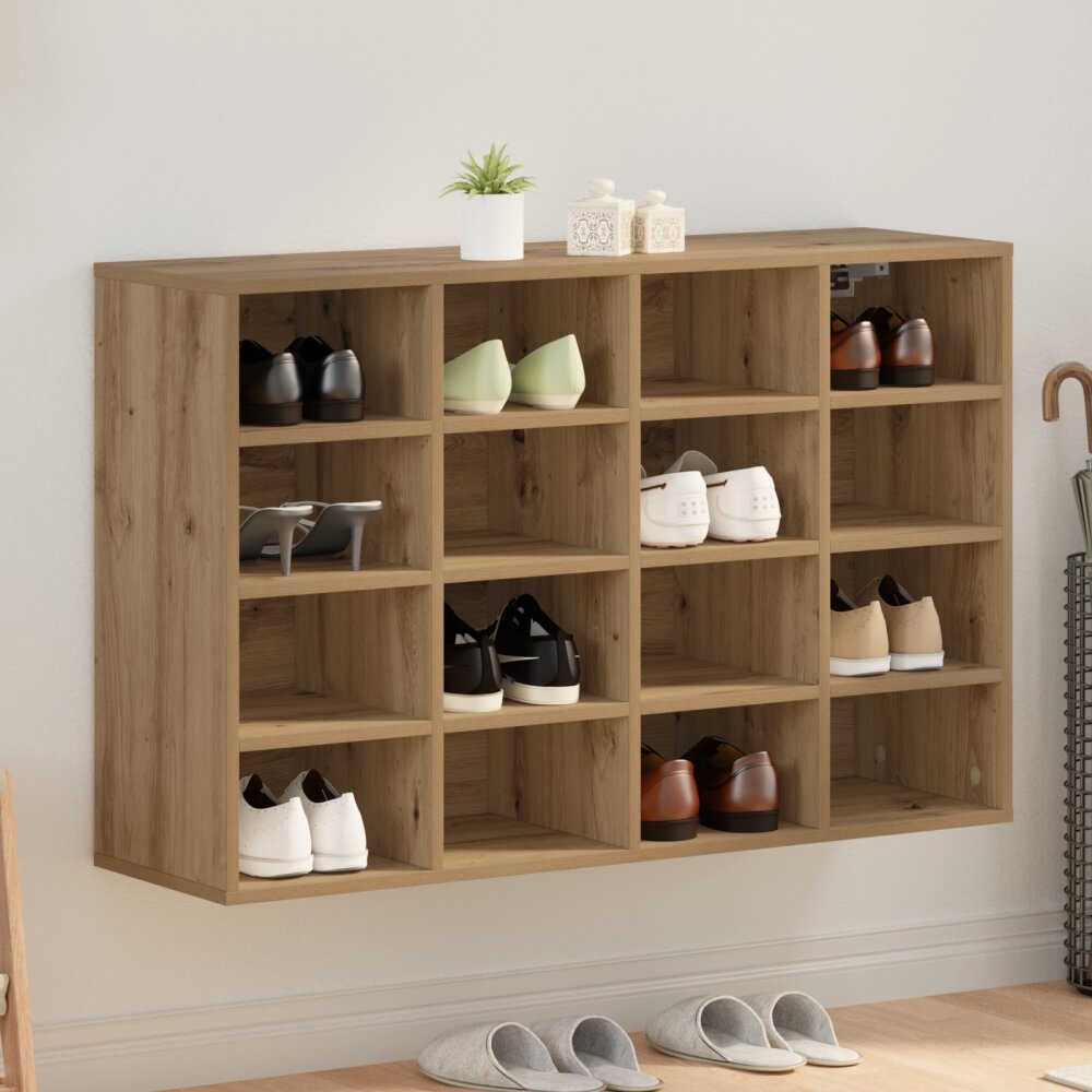 vidaXL Schoenenkast artisanaal eikenkleurig 103x30x51 cm Bewerkt hout