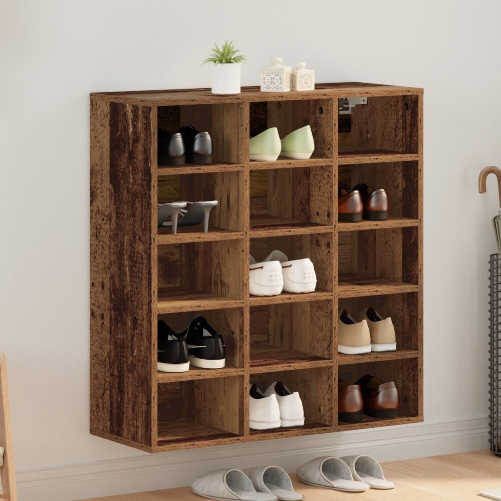 vidaXL Schoenenkast met plank Oud hout 103x30x51 cm Bewerkt hout