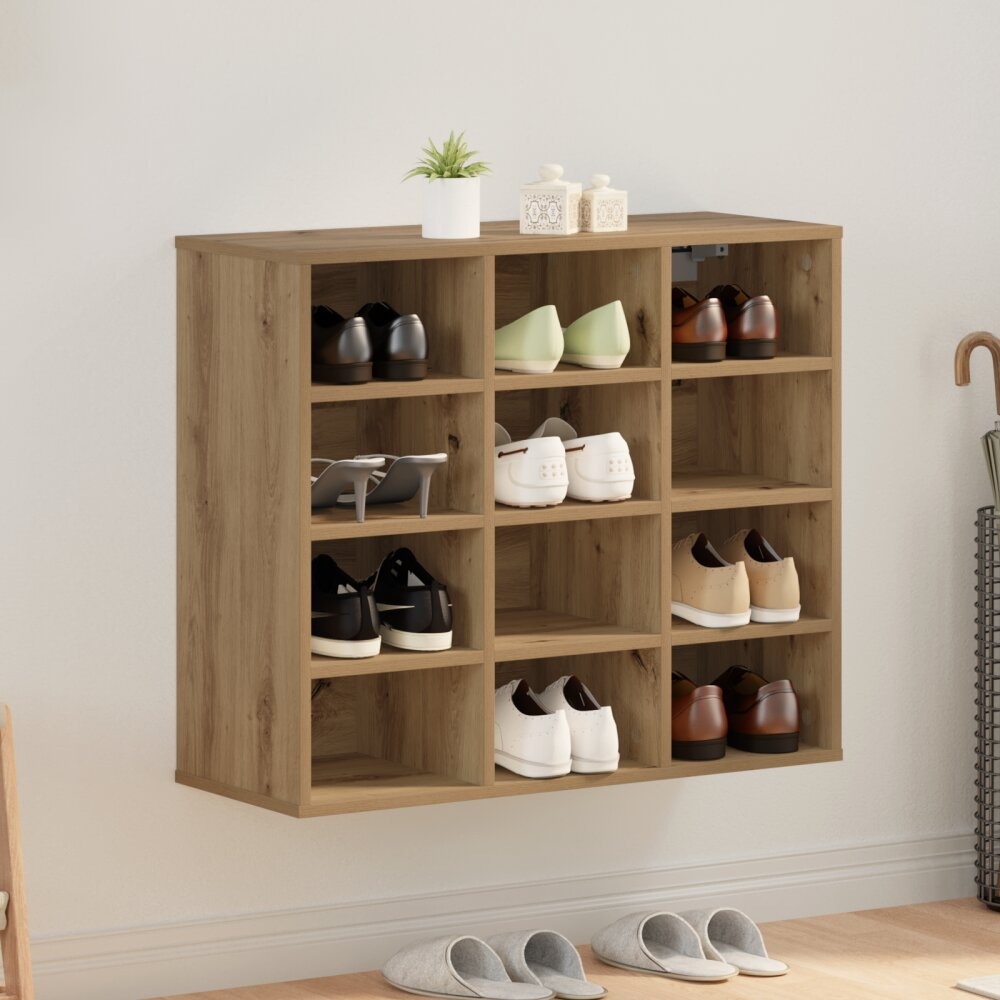 vidaXL Schoenenkast artisanaal eikenkleurig 103x30x51 cm Bewerkt hout
