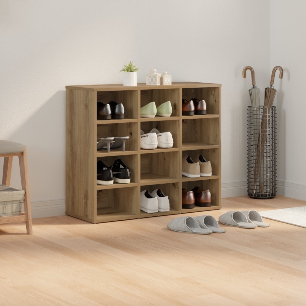 vidaXL Schoenenkast artisanaal eikenkleurig 103x30x51 cm Bewerkt hout