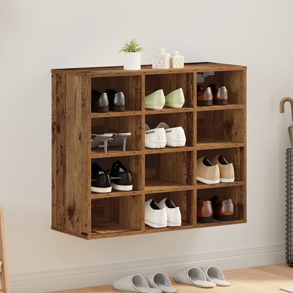 vidaXL Schoenenkast met plank Oud hout 103x30x51 cm Bewerkt hout