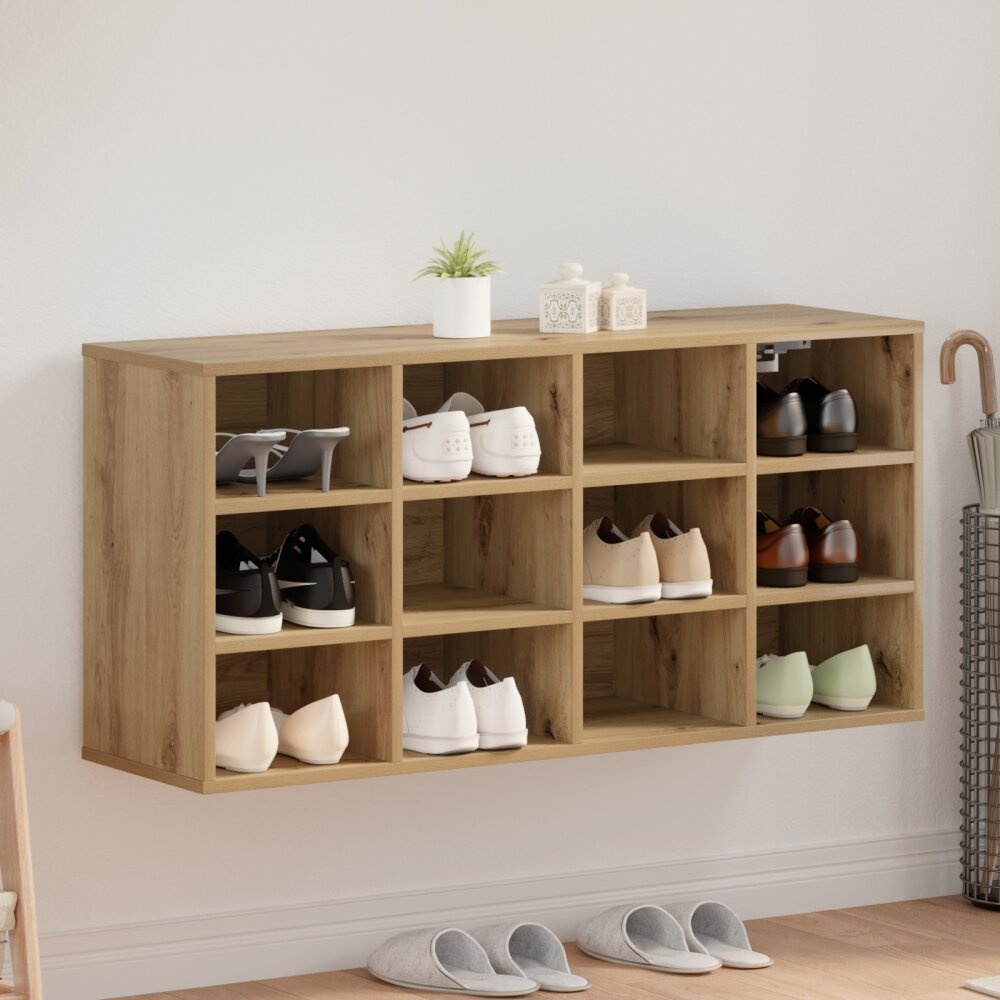 vidaXL Schoenenkast artisanaal eikenkleurig 103x30x51 cm Bewerkt hout