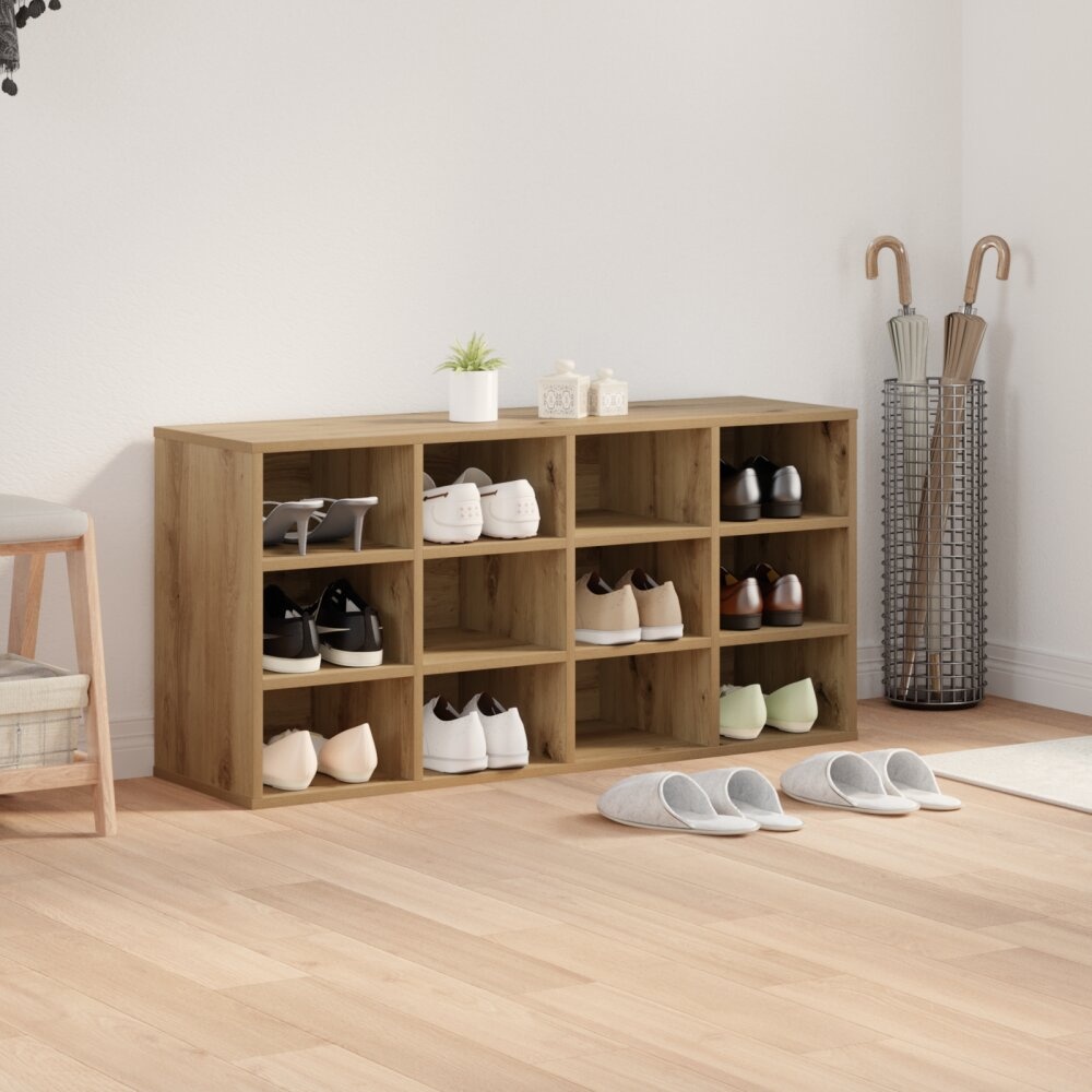 vidaXL Schoenenkast artisanaal eikenkleurig 103x30x51 cm Bewerkt hout