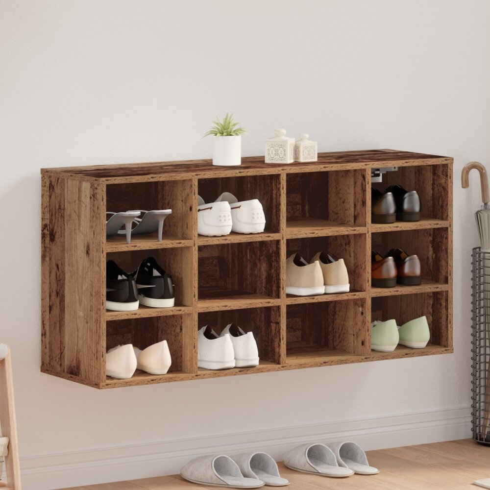 vidaXL Schoenenkast met plank Oud hout 103x30x51 cm Bewerkt hout