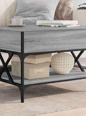 vidaXL Salontafel 70x50x50 cm bewerkt hout en metaal grijs sonoma