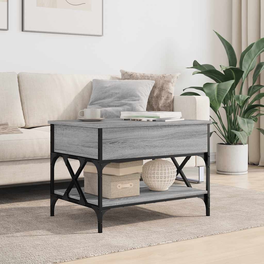 vidaXL Salontafel 70x50x50 cm bewerkt hout en metaal grijs sonoma