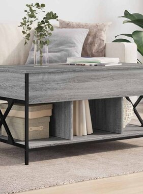 vidaXL Salontafel 100x55x50 cm bewerkt hout en metaal grijs sonoma