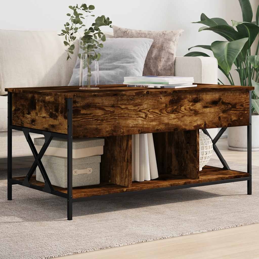 vidaXL Salontafel 100x55x50 cm bewerkt hout en metaal gerookt eiken