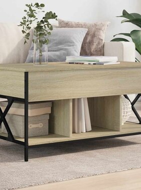vidaXL Salontafel 100x55x50 cm bewerkt hout en metaal sonoma eiken