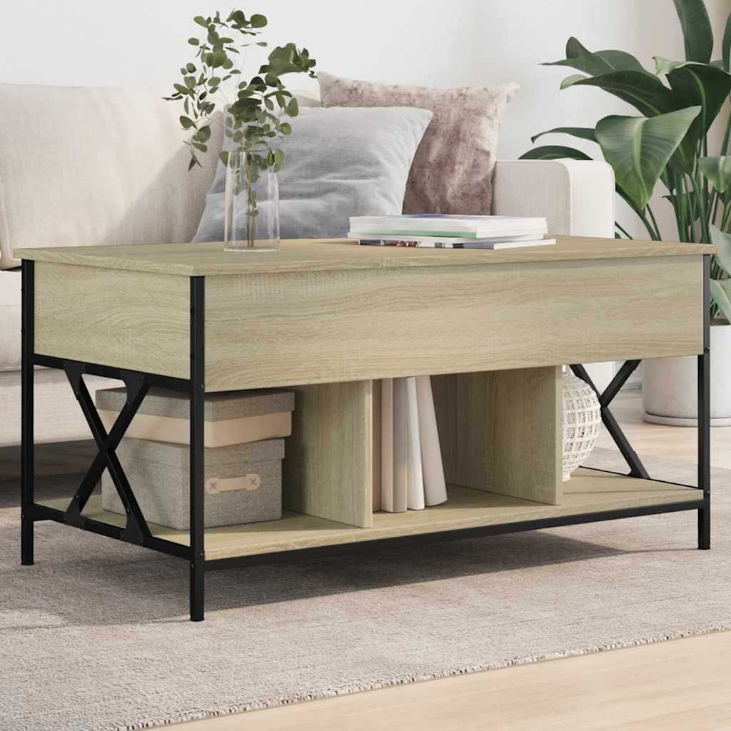vidaXL Salontafel 100x55x50 cm bewerkt hout en metaal sonoma eiken