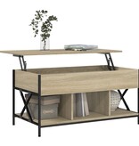 vidaXL Salontafel 100x55x50 cm bewerkt hout en metaal sonoma eiken