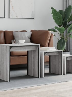 vidaXL 3-delige Tafeltjesset bewerkt hout grijs sonoma