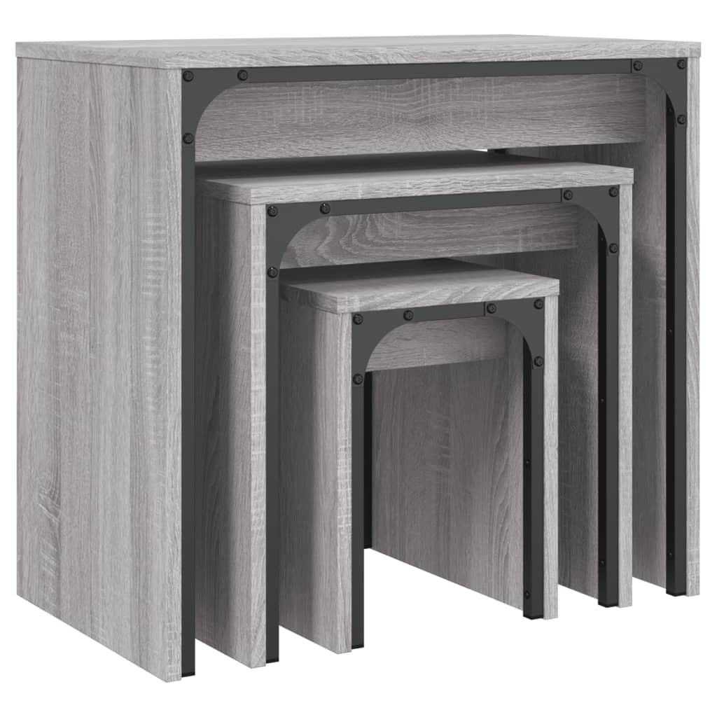 vidaXL 3-delige Tafeltjesset bewerkt hout grijs sonoma