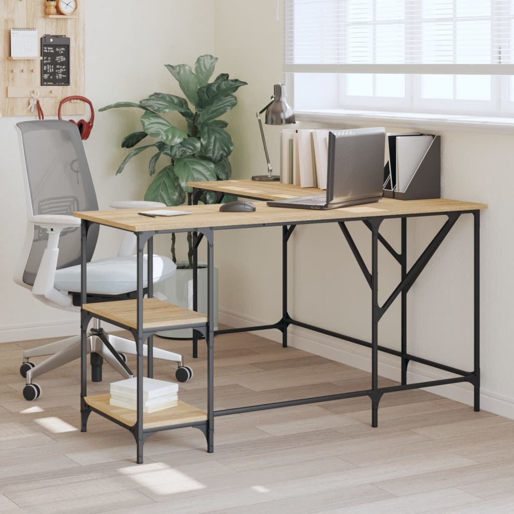 VidaXL Bureau 139x139x75 cm bewerkt hout sonoma eikenkleurig
