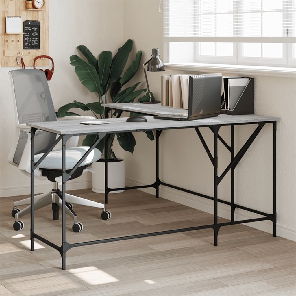 VidaXL Bureau 149x149x75 cm bewerkt hout grijs sonoma eikenkleurig
