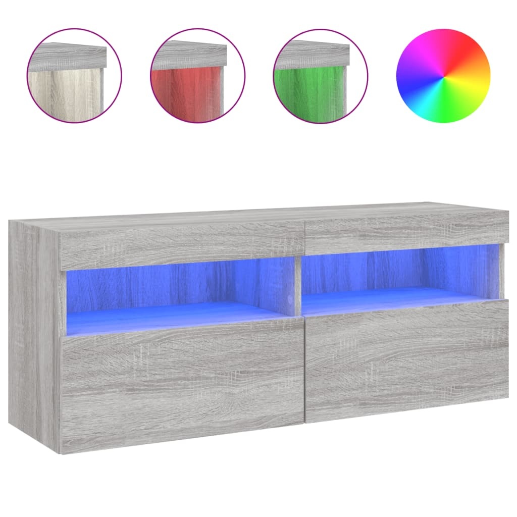 VidaXL Tv-wandmeubel met LED-verlichting 100x30x40 cm grijs sonoma