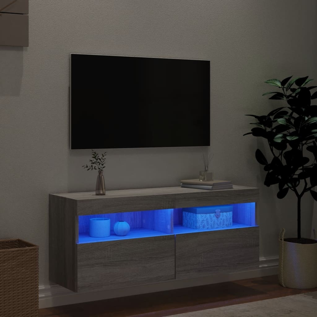 VidaXL Tv-wandmeubel met LED-verlichting 100x30x40 cm grijs sonoma