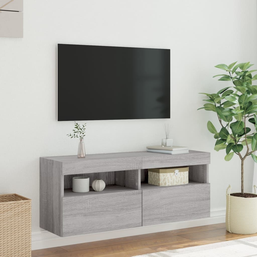 VidaXL Tv-wandmeubel met LED-verlichting 100x30x40 cm grijs sonoma