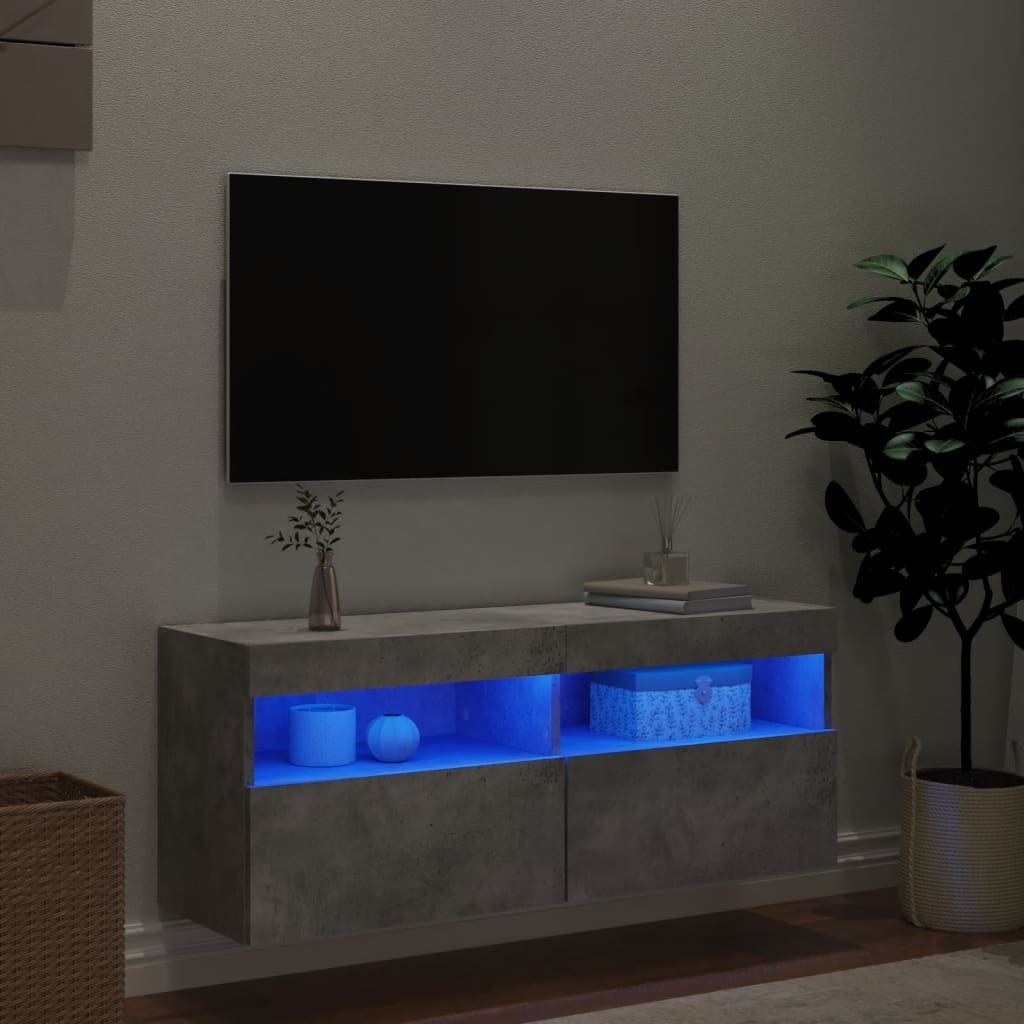 VidaXL Tv-wandmeubel met LED-verlichting 100x30x40 cm betongrijs