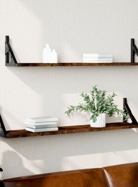 VidaXL Wandschappen 2 st 80x15x15,5 cm bewerkt hout gerookt eiken