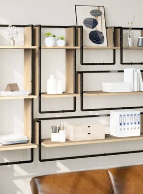 VidaXL 6-delige Wandschappenset met stangen bewerkt hout sonoma eiken