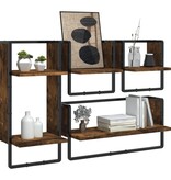VidaXL 4-delige Wandschappenset met stangen bewerkt hout gerookt eiken