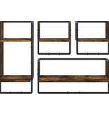 VidaXL 4-delige Wandschappenset met stangen bewerkt hout gerookt eiken
