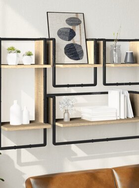 VidaXL 4-delige Wandschappenset met stangen bewerkt hout sonoma eiken