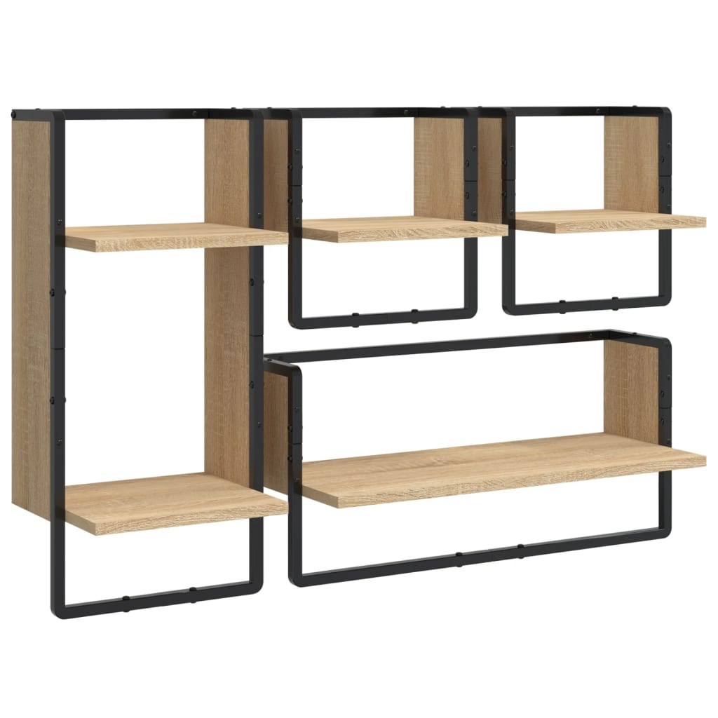 VidaXL 4-delige Wandschappenset met stangen bewerkt hout sonoma eiken
