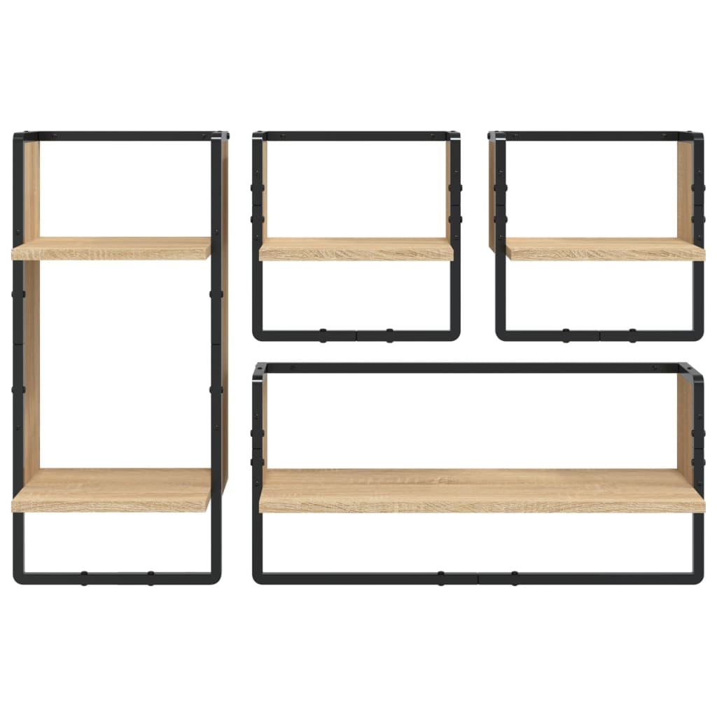 VidaXL 4-delige Wandschappenset met stangen bewerkt hout sonoma eiken