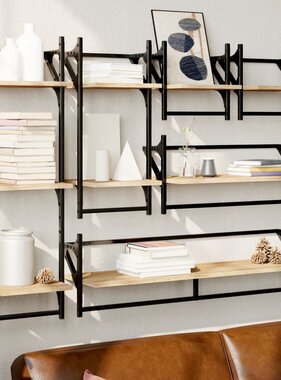 VidaXL 6-delige Wandschappenset met stangen bewerkt hout sonoma eiken