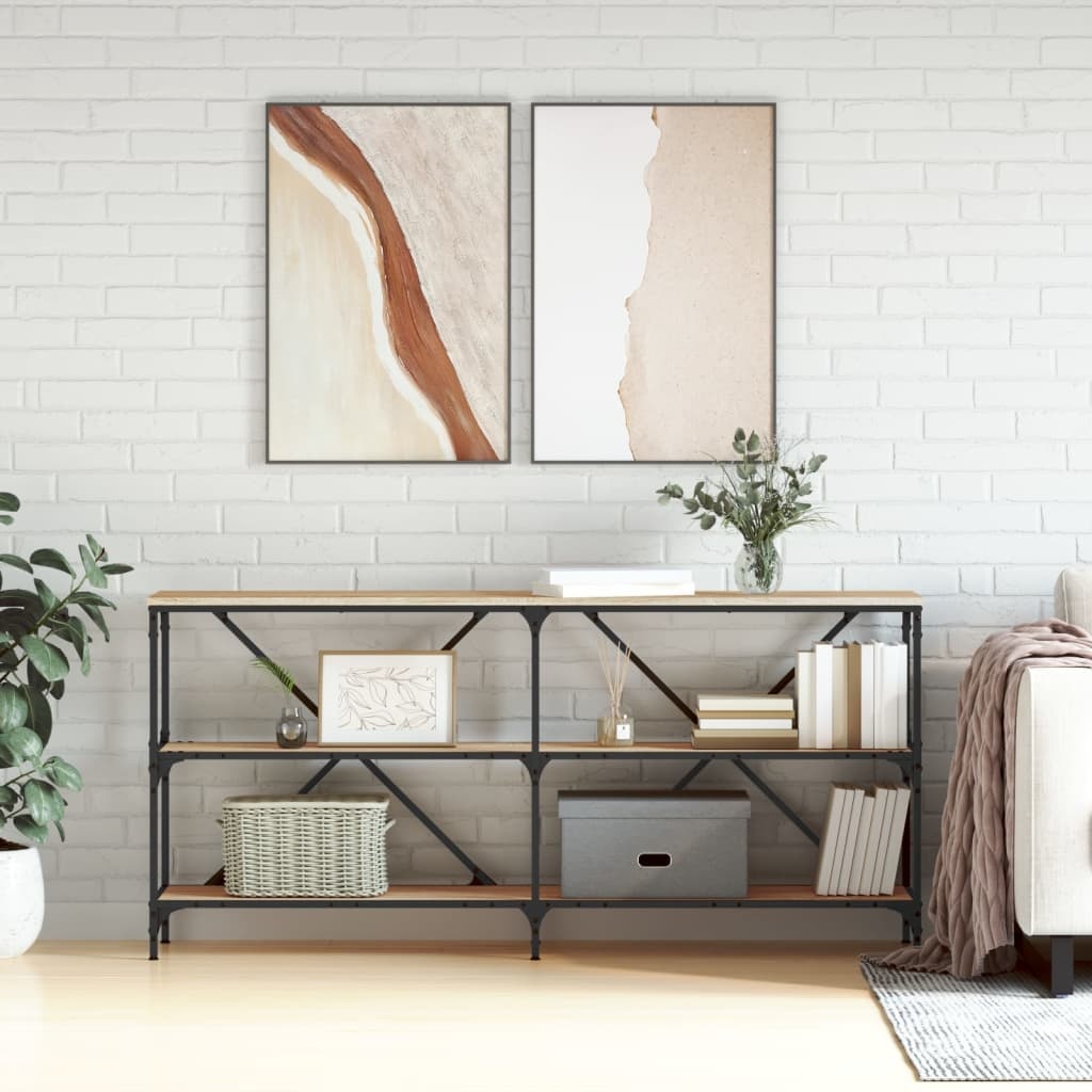 VidaXL Wandtafel 160x30x75 cm bewerkt hout en ijzer sonoma eikenkleur