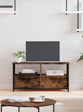 VidaXL Tv-meubel 90x33x45 cm bewerkt hout en ijzer gerookt eikenkleur