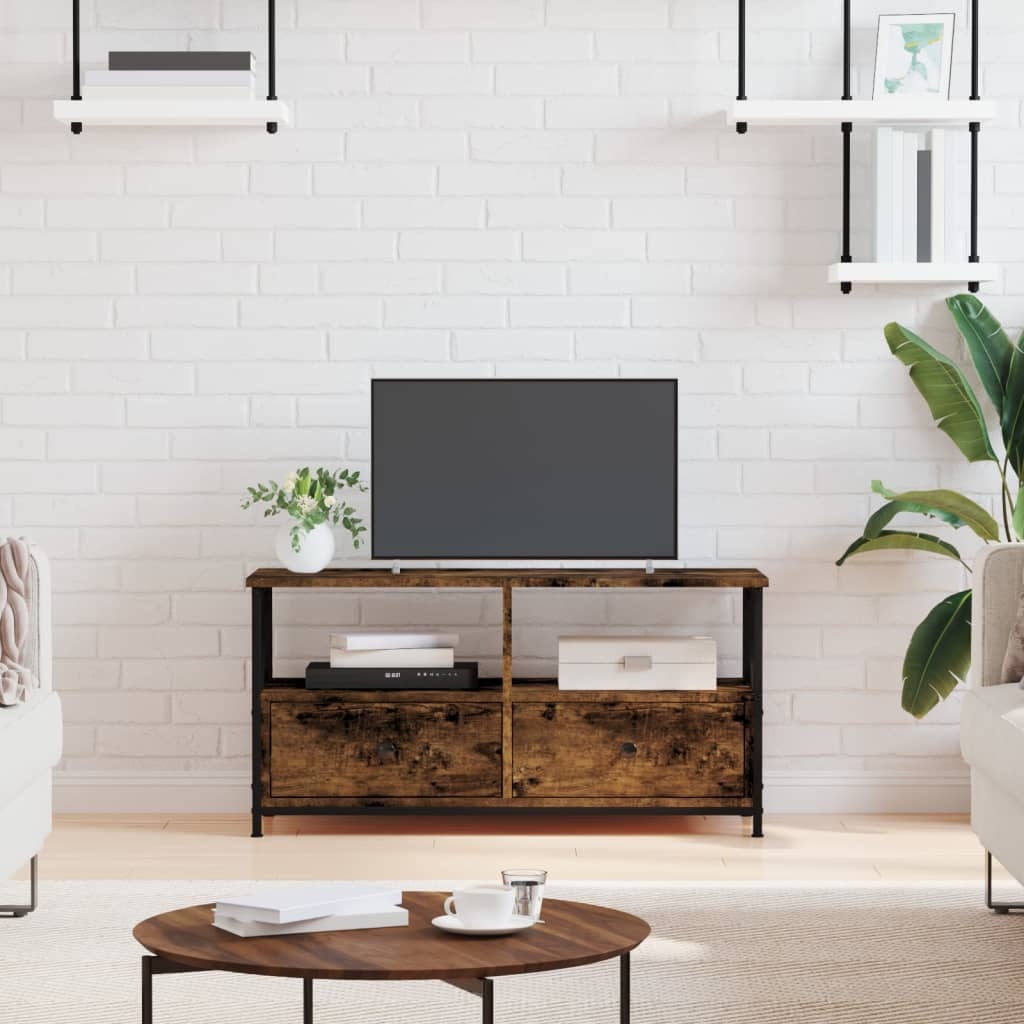 VidaXL Tv-meubel 90x33x45 cm bewerkt hout en ijzer gerookt eikenkleur